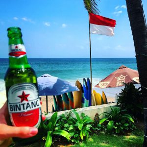 Beer on the beach in Canggu.