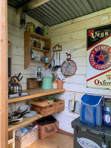 Interior image of the kitchen hut of 'Fallow' Shepherd's Hut at Warmwell in Dorset