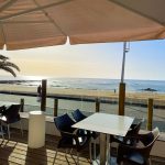 Shaded seating area overlooking the sea at Sol Lanzarote.