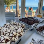 Cakes at Sol Lanzarote at the pool bar with sea view in background.