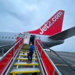 Steps leading up to back of aircraft.